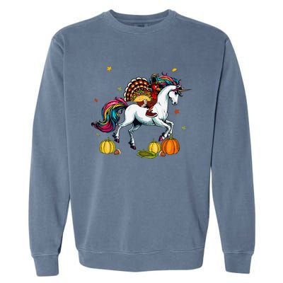 Turkey Delivering Taco On Unicorn Thanksgiving Food Lover Garment-Dyed Sweatshirt