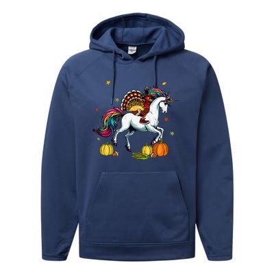 Turkey Delivering Taco On Unicorn Thanksgiving Food Lover Performance Fleece Hoodie