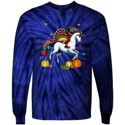 Turkey Delivering Taco On Unicorn Thanksgiving Food Lover Tie-Dye Long Sleeve Shirt