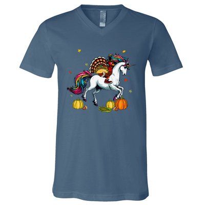 Turkey Delivering Taco On Unicorn Thanksgiving Food Lover V-Neck T-Shirt