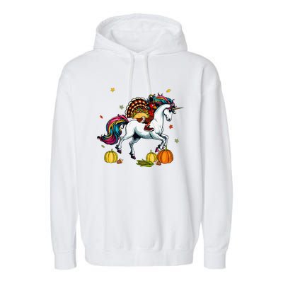 Turkey Delivering Taco On Unicorn Thanksgiving Food Lover Garment-Dyed Fleece Hoodie