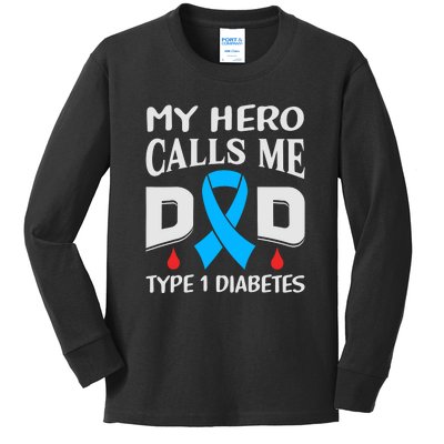 T1D Diabetic Type 1 Diabetes Awareness Father Dad Kids Long Sleeve Shirt