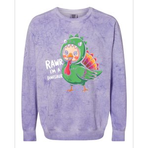 Thanksgiving Dinosaur Turkey Rawr IM A Dinosaur Colorblast Crewneck Sweatshirt