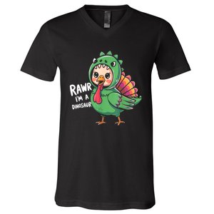 Thanksgiving Dinosaur Turkey Rawr IM A Dinosaur V-Neck T-Shirt