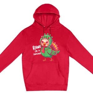 Thanksgiving Dinosaur Turkey Rawr IM A Dinosaur Premium Pullover Hoodie