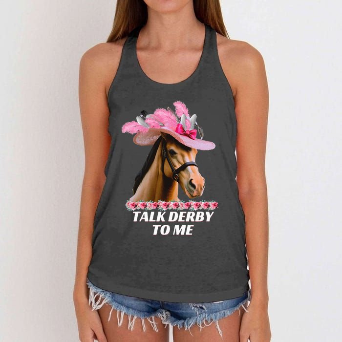 Talk Derby To Me Funny Horse Racing Lover On Derby Day Women's Knotted Racerback Tank