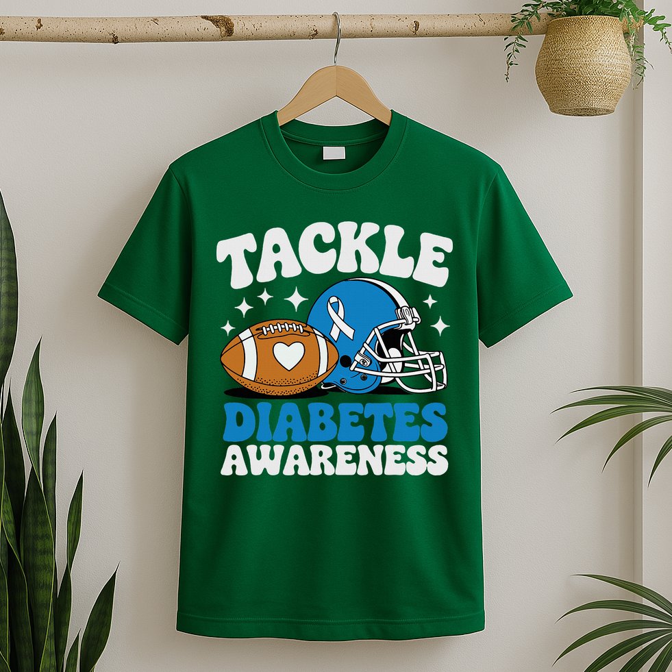 Tackle Diabetic Type 1 Blue Football Diabetes Awareness T1d T-Shirt