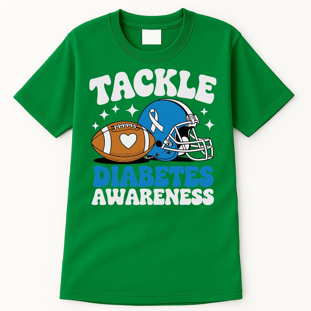 Tackle Diabetic Type 1 Blue Football Diabetes Awareness T1d Tall T-Shirt