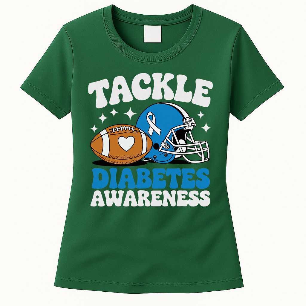 Tackle Diabetic Type 1 Blue Football Diabetes Awareness T1d Womens T-Shirt