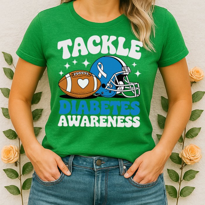 Tackle Diabetic Type 1 Blue Football Diabetes Awareness T1d Womens T-Shirt