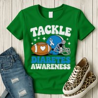Tackle Diabetic Type 1 Blue Football Diabetes Awareness T1d Womens T-Shirt