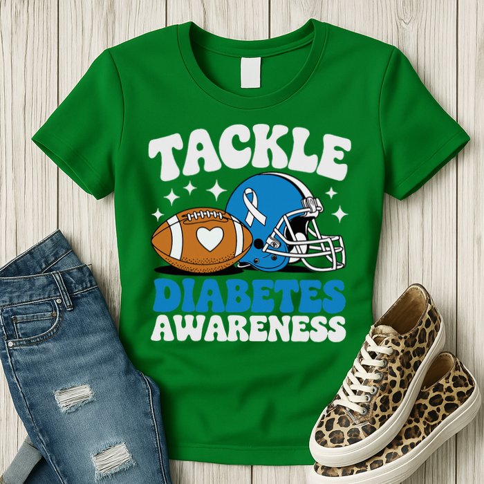 Tackle Diabetic Type 1 Blue Football Diabetes Awareness T1d Womens T-Shirt