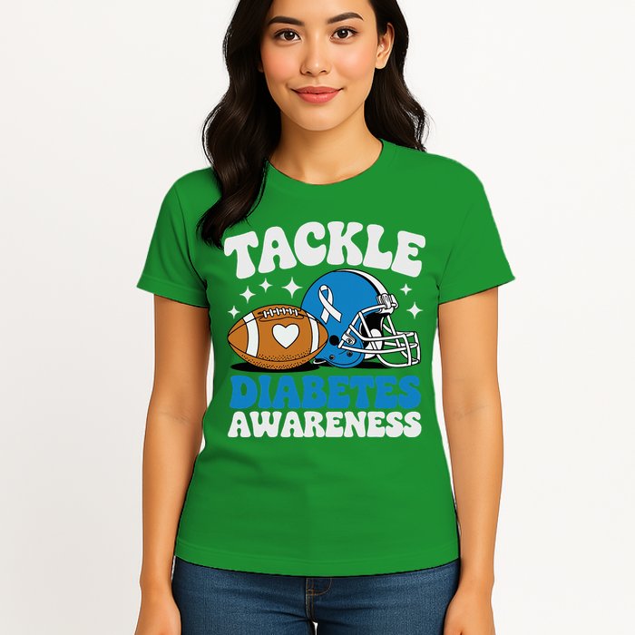 Tackle Diabetic Type 1 Blue Football Diabetes Awareness T1d Womens T-Shirt