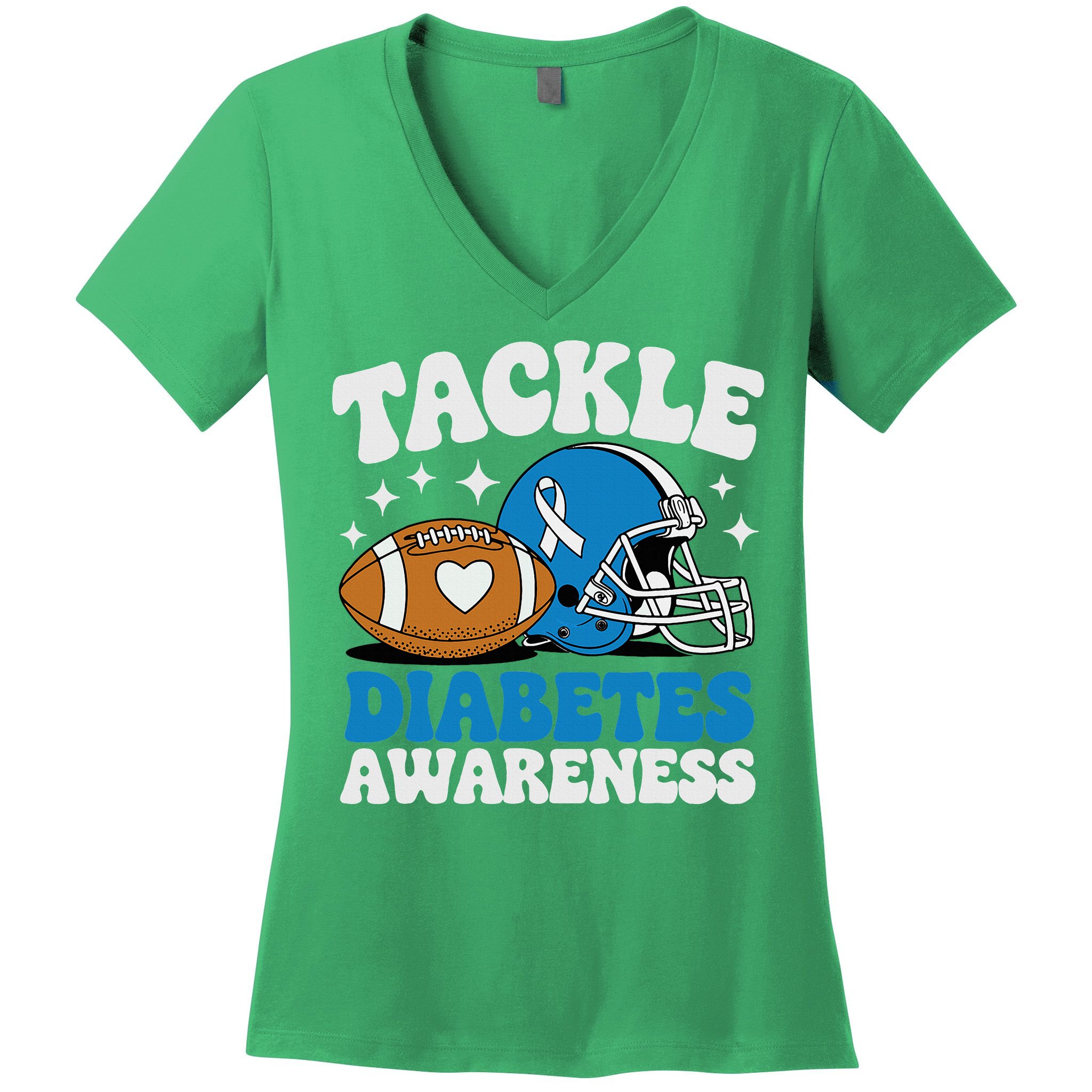 Tackle Diabetic Type 1 Blue Football Diabetes Awareness T1d Women's V-Neck T-Shirt
