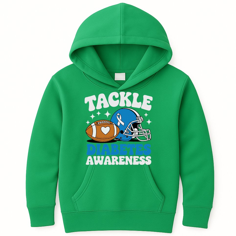 Tackle Diabetic Type 1 Blue Football Diabetes Awareness T1d Kids Hoodie