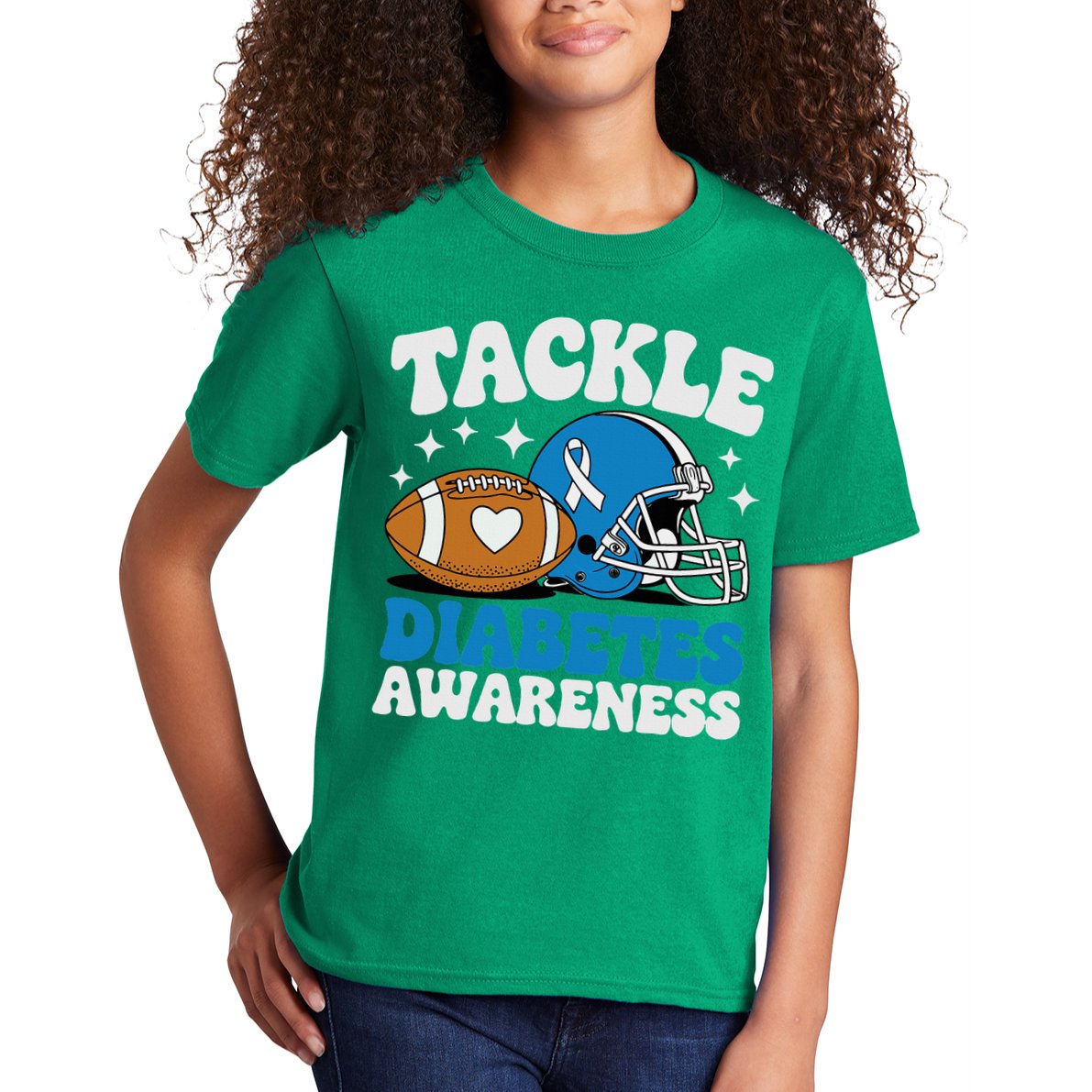 Tackle Diabetic Type 1 Blue Football Diabetes Awareness T1d Kids T-Shirt