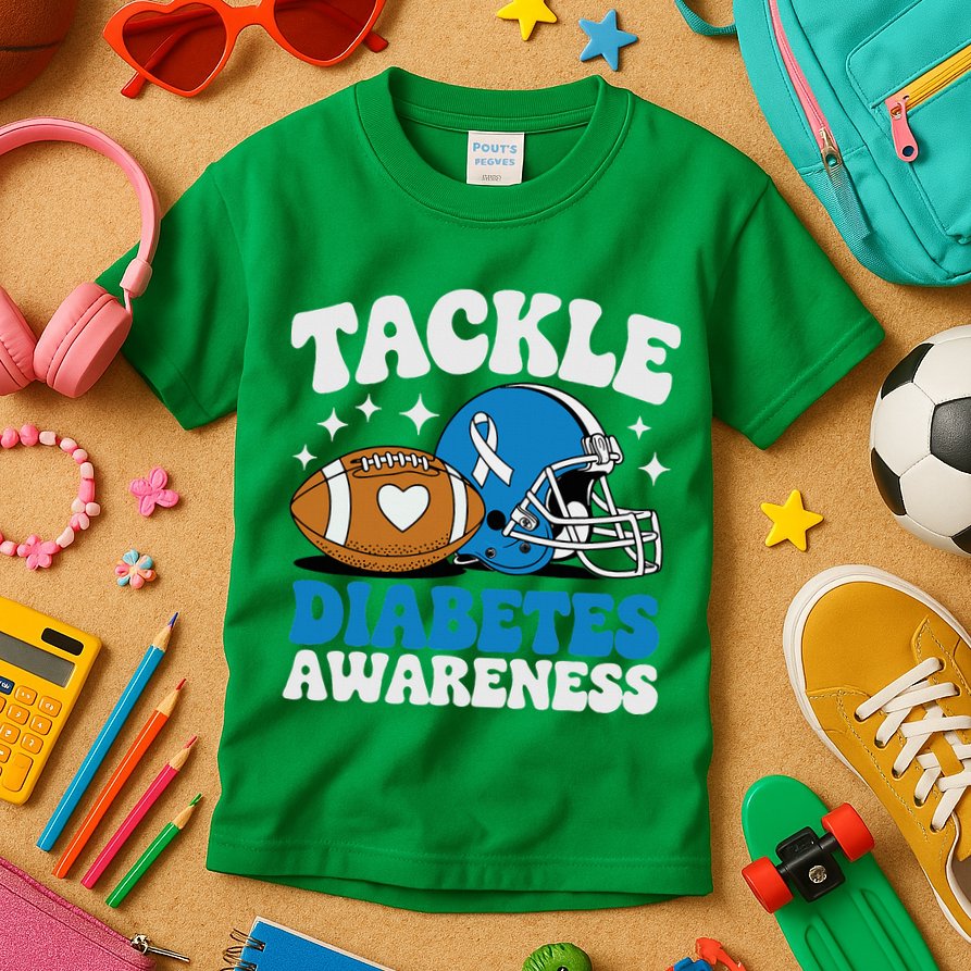 Tackle Diabetic Type 1 Blue Football Diabetes Awareness T1d Kids T-Shirt