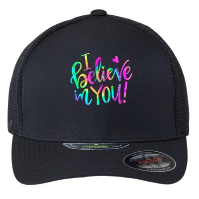 Test Day Teach.er I Believe In You Testing Day Tie Dye Flexfit Unipanel Trucker Cap