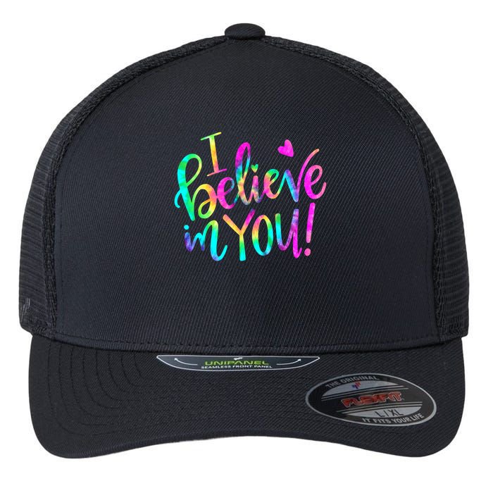Test Day Teach.er I Believe In You Testing Day Tie Dye Flexfit Unipanel Trucker Cap