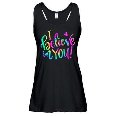 Test Day Teach.er I Believe In You Testing Day Tie Dye Ladies Essential Flowy Tank