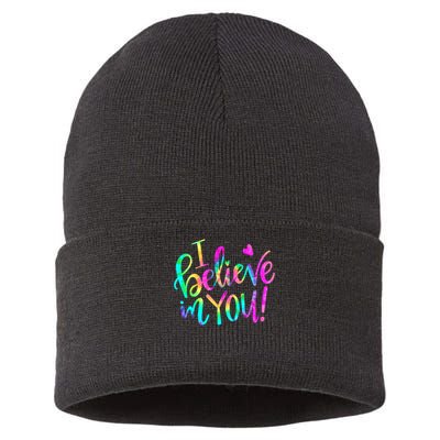 Test Day Teach.er I Believe In You Testing Day Tie Dye Sustainable Knit Beanie