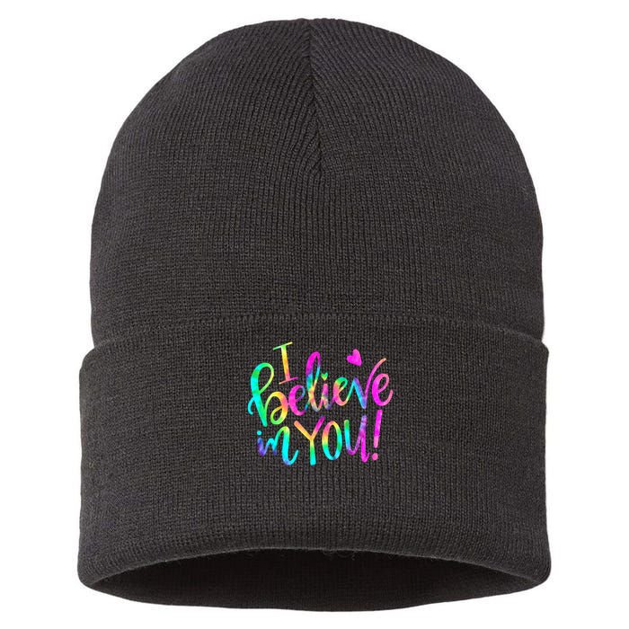 Test Day Teach.er I Believe In You Testing Day Tie Dye Sustainable Knit Beanie