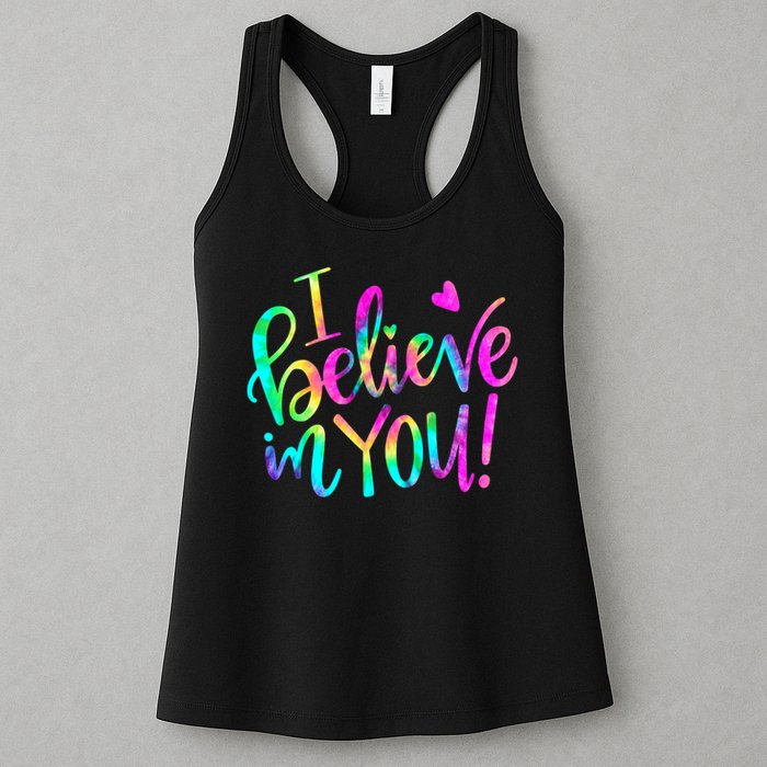 Test Day Teach.er I Believe In You Testing Day Tie Dye Womens Tank Top