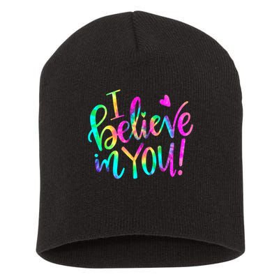 Test Day Teach.er I Believe In You Testing Day Tie Dye Short Acrylic Beanie