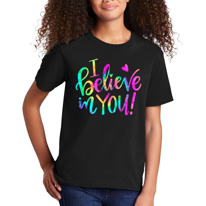 Test Day Teach.er I Believe In You Testing Day Tie Dye Kids T-Shirt