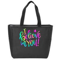Test Day Teach.er I Believe In You Testing Day Tie Dye Zip Tote Bag