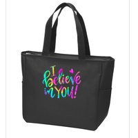 Test Day Teach.er I Believe In You Testing Day Tie Dye Zip Tote Bag