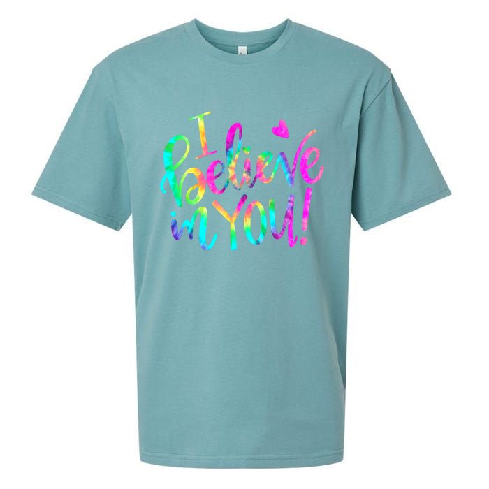 Test Day Teach.er I Believe In You Testing Day Tie Dye Sueded Cloud Jersey T-Shirt