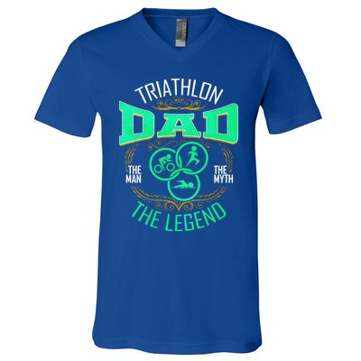 Triathlon Dad The The Myth The Legend Gift V-Neck T-Shirt