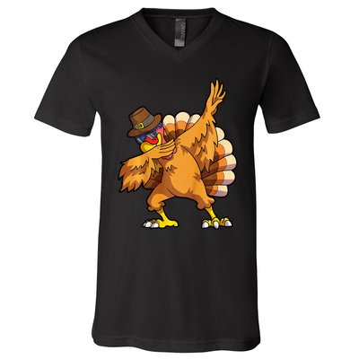 Thanksgiving Dabbing Turkey Day V-Neck T-Shirt