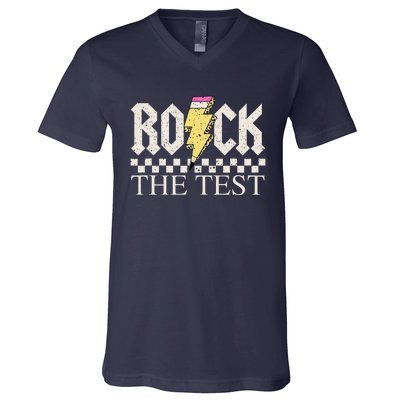 Testing Day Teacher Student Motivational Rock The Test V-Neck T-Shirt