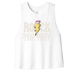 Testing Day Teacher Student Motivational Rock The Test Women's Racerback Cropped Tank