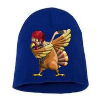 Thanksgiving Dabbing Turkey Funny Hockey Dab Dance Pilgrim Gift Short Acrylic Beanie