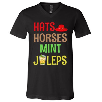 Talk Derby To Me Hats Horses Mint Juleps V-Neck T-Shirt