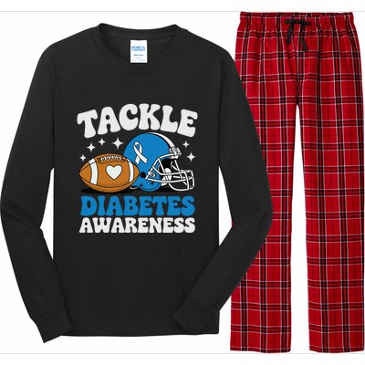 Tackle Diabetic Type 1 Blue Football Diabetes Awareness T1d Long Sleeve Pajama Set