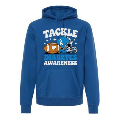 Tackle Diabetic Type 1 Blue Football Diabetes Awareness T1d Premium Hoodie