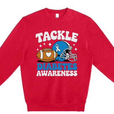 Tackle Diabetic Type 1 Blue Football Diabetes Awareness T1d Premium Crewneck Sweatshirt