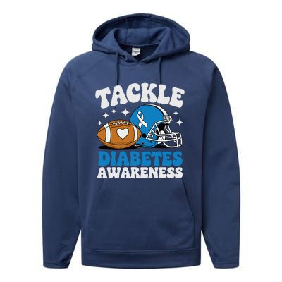 Tackle Diabetic Type 1 Blue Football Diabetes Awareness T1d Performance Fleece Hoodie