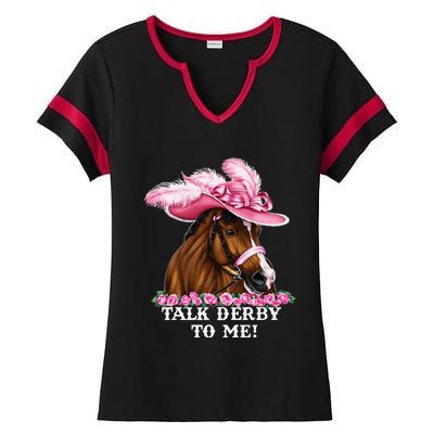 Talk Derby To Me Funny Horse Racing Lover Ladies Halftime Notch Neck Tee