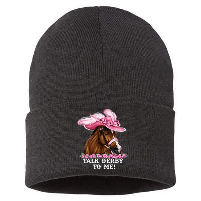 Talk Derby To Me Funny Horse Racing Lover Sustainable Knit Beanie