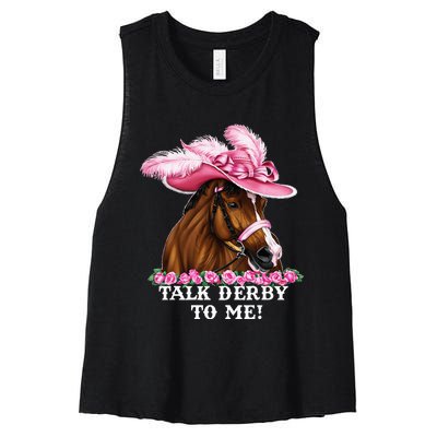 Talk Derby To Me Funny Horse Racing Lover Women's Racerback Cropped Tank