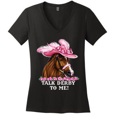 Talk Derby To Me Funny Horse Racing Lover Women's V-Neck T-Shirt