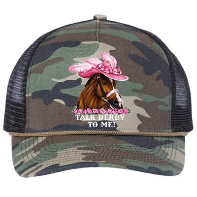 Talk Derby To Me Funny Horse Racing Lover Retro Rope Trucker Hat Cap