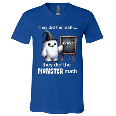 They Did The Monster Math Yeti Funny Halloween Teacher V-Neck T-Shirt