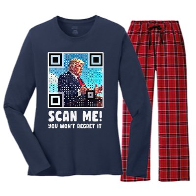 Trump Dance Troll Qr Funny President Trump Dance Code Back Women's Long Sleeve Flannel Pajama Set 