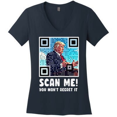 Trump Dance Troll Qr Funny President Trump Dance Code Back Women's V-Neck T-Shirt